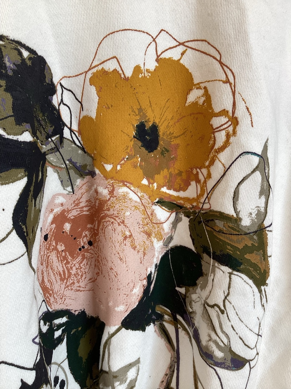Anthropologie Long Sleeve Sweatshirt Niki Bubble New Large Ivory Floral - Picture 8 of 13